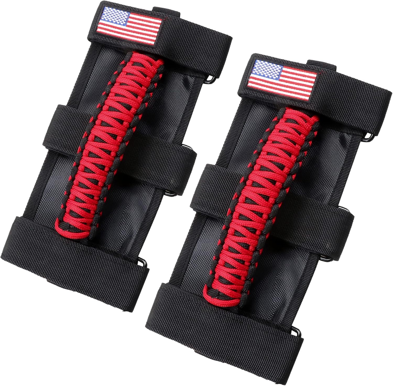 sukemichi Handles Grab Roll Bar Grab Handles Grip Handle for Jeep Wrangler Accessories TJ JK JL Gladiator JT UTV ATV - Upgrade Metal Buckle, Red, 2 Pack (Not for Sky One Touch Roof, Not for 2024+ Up)