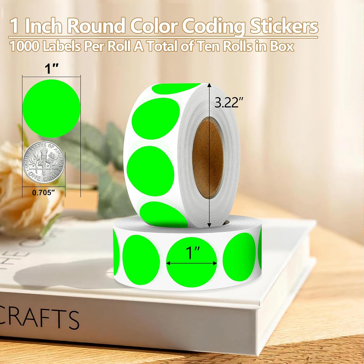 1 inch round sticker dot stickers, 10000 dot shown in use