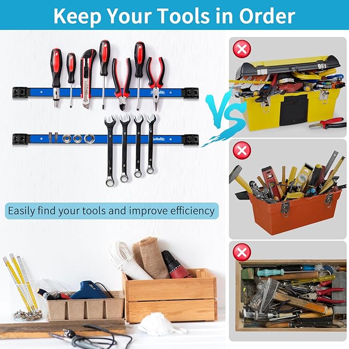 6 Pieces 12" Magnetic Tool Holder Strip, Metal Tool Organizer Rack - Image 5