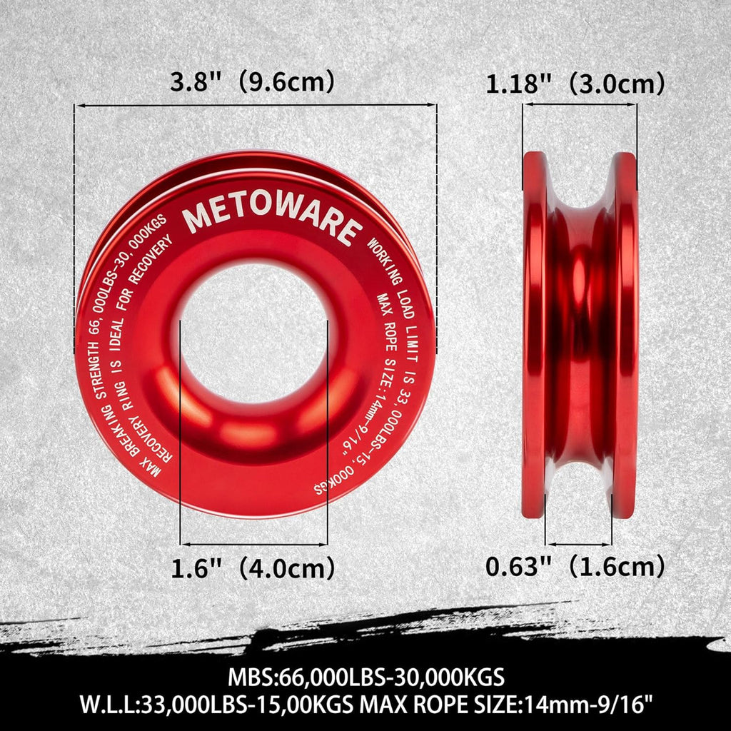 METOWARE Snatch Block Ring, Winch Pulley with 2PC 1/2'' Soft Shackle, 3" X 8' Tree Saver Strap Recovery Kit for Off-Road Sailing UTV, ATV, Trucks