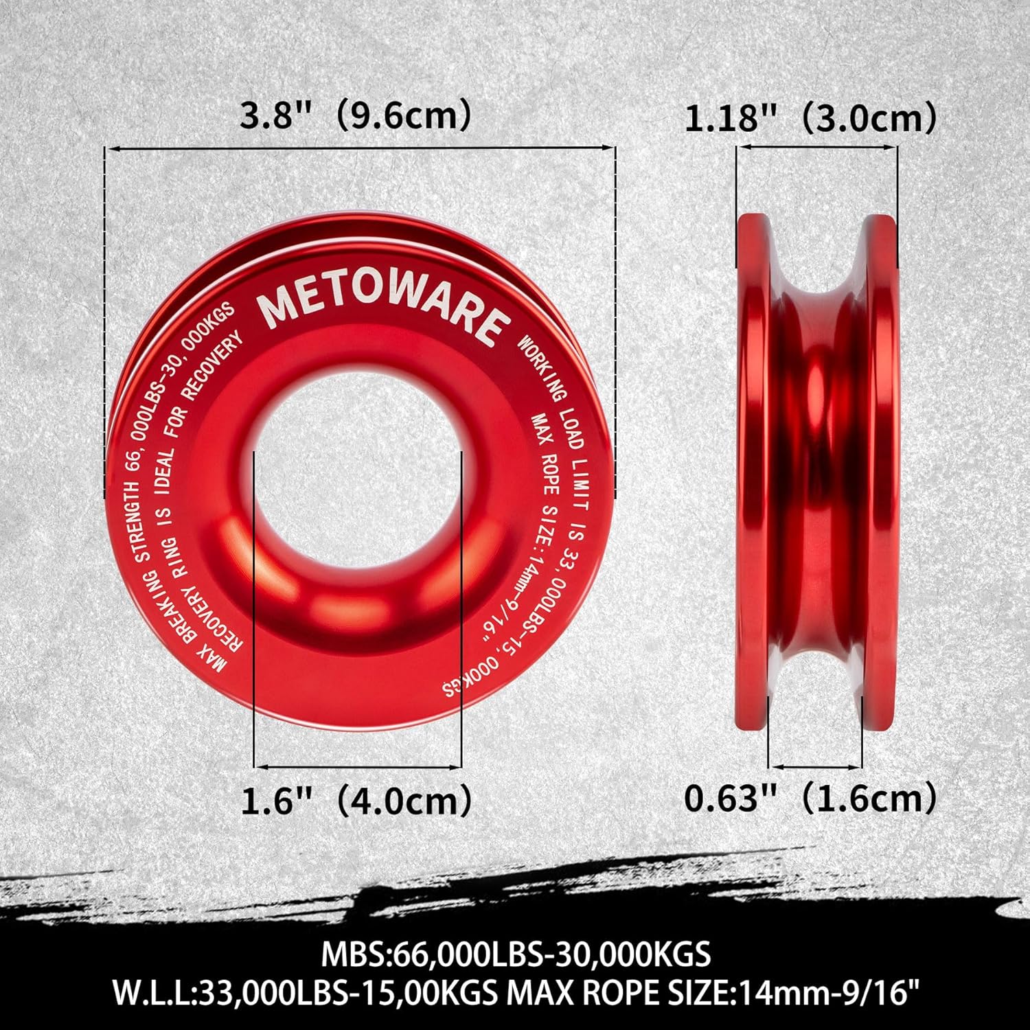 METOWARE Snatch Block Ring, Winch Pulley with 2PC 1/2'' Soft Shackle, 3" X 8' Tree Saver Strap Recovery Kit for Off-Road Sailing UTV, ATV, Trucks