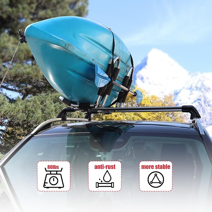 FORWODE Kayak Roof Rack, 2 in 1 Aluminum 1 Pair J-Bar Roof Rack, Folding - Image 6