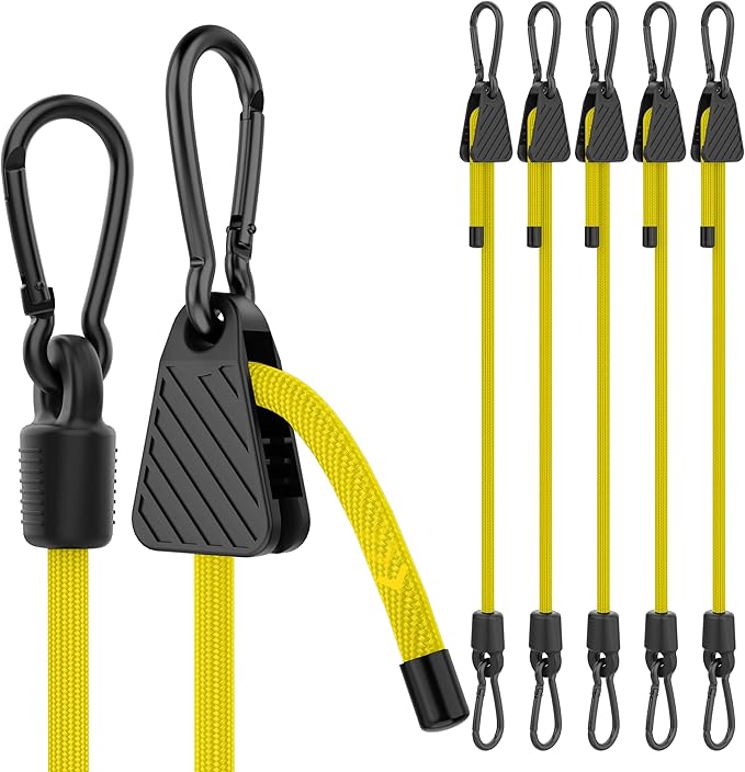 Bungee Cords with Hooks, 36 Inch Adjustable Yellow Bungee Cords with Carabiner by Rugtol