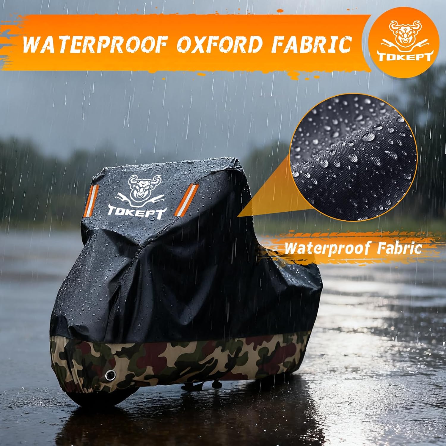 Motorcycle Cover Waterproof Outdoor All Season Weather Sun Rain Protection with Lock-Holes, Night Reflective & Storage Bag Fits up to 96" Motorcycles Powersports Vehicle Cover