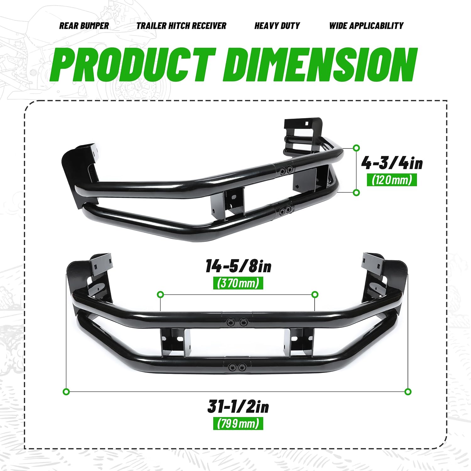 WUTIST Rear Bumper Trailer Hitch Kit Compatible with John Deere Zero-Turn Mowers Z235 Z255 Z335E Z335M Z345M Z345R Z355E Z355R Z365R Z375R Steel Black+Green