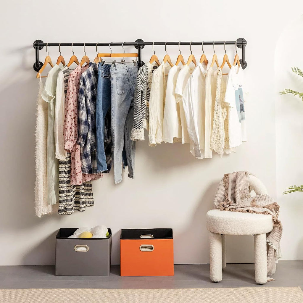 wall clothes rack, industrial pipe clothing rack, hanging, main product view