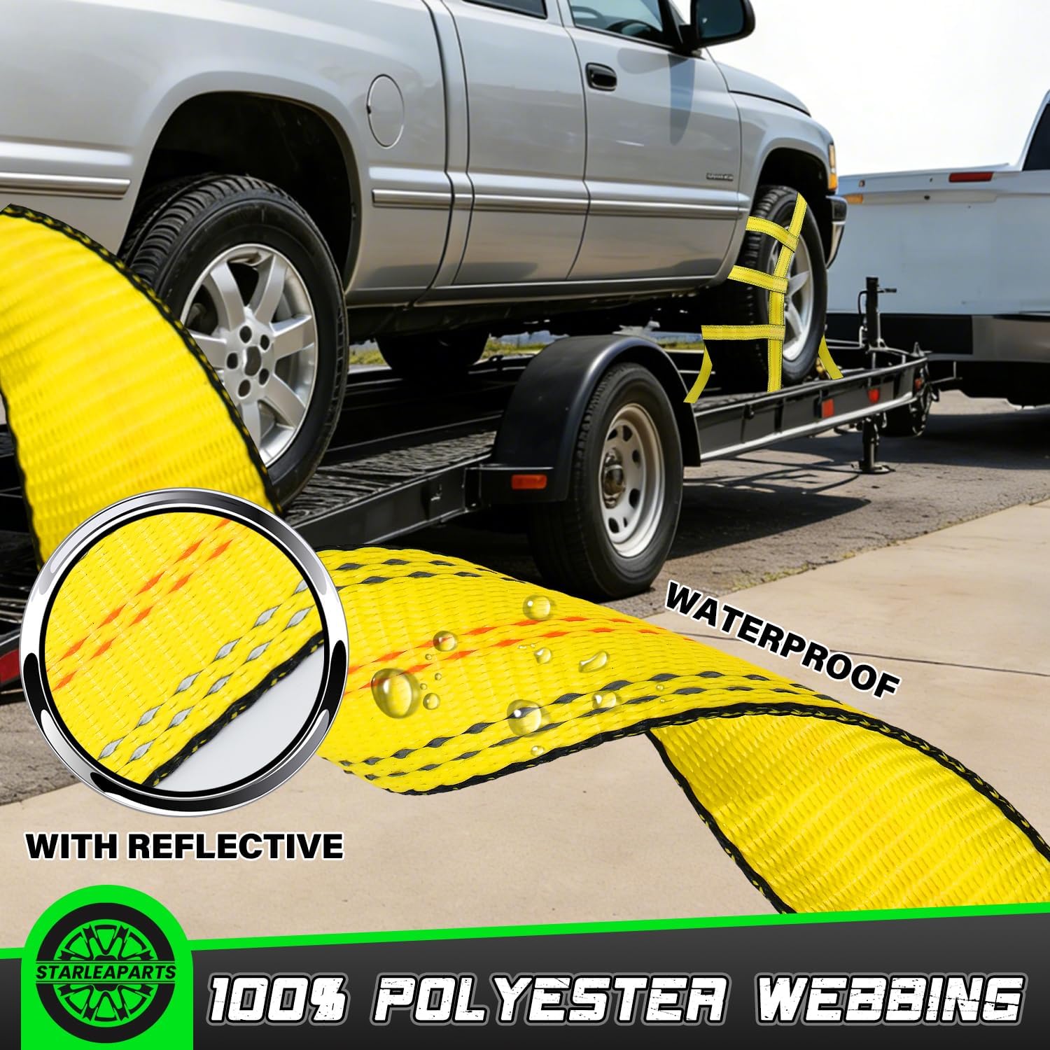 STARLEAPARTS Tow Dolly Straps, 2 Pack Tow Dolly Basket Straps with Flat Hook, Car Dolly Strap, 10,000 lbs Breaking Strength, Tire Bonnet with Carrying Bag Fits Most 14"-17" Tires (Yellow)