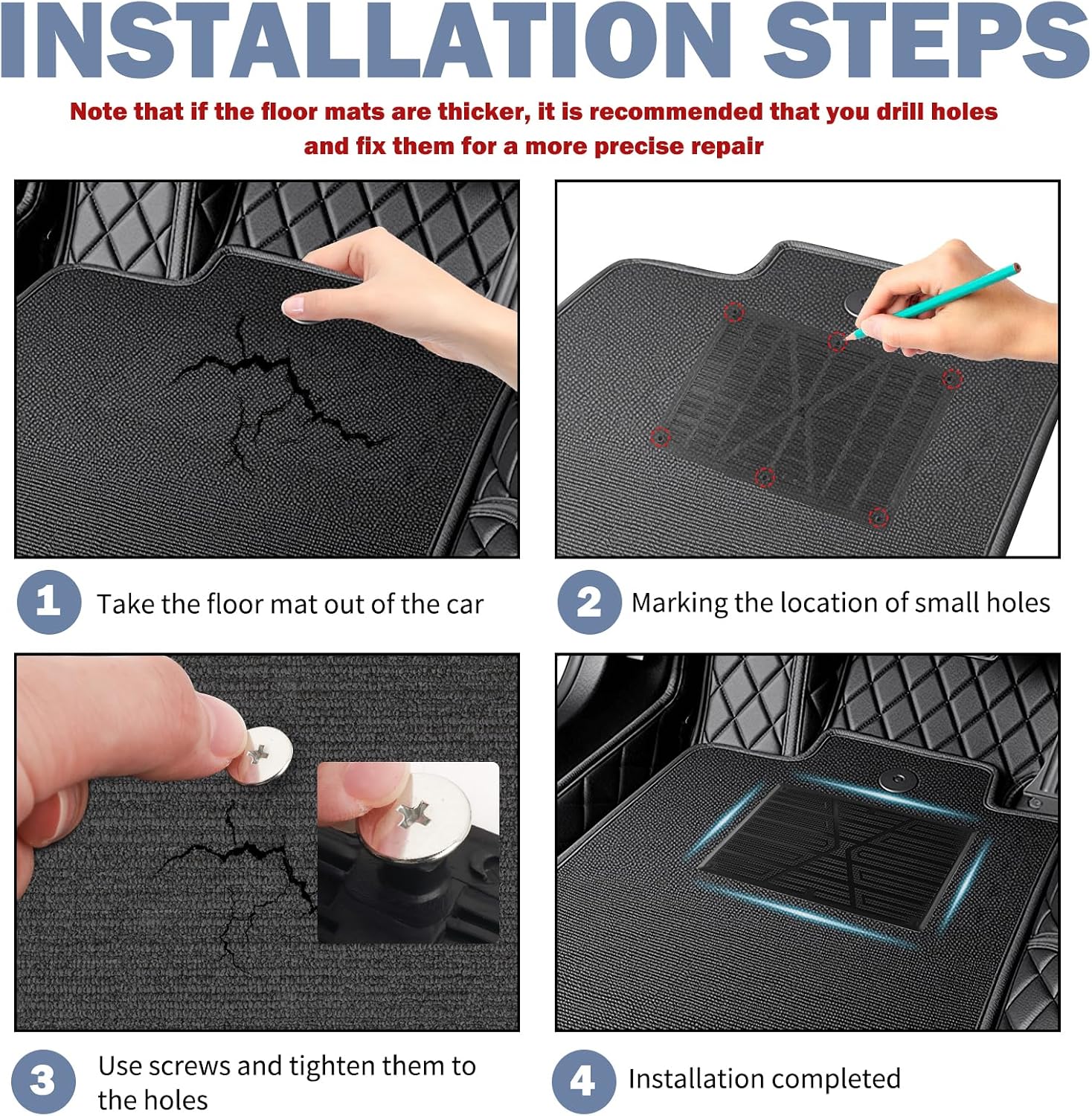 Car Floor Mats Carpet Patch,Non-Slip Floor Mats for Cars Carpet Repair Patch with Screws for Repairing Torn Mat,Professional Automotive Floors Mat Patches Pedal Pad for Heel Scuff Plate