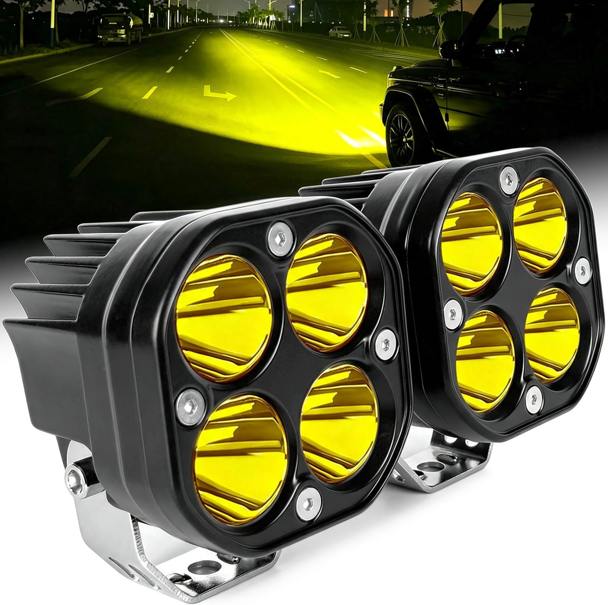 3 inch cube led pod lights, 40w yellow, main product view