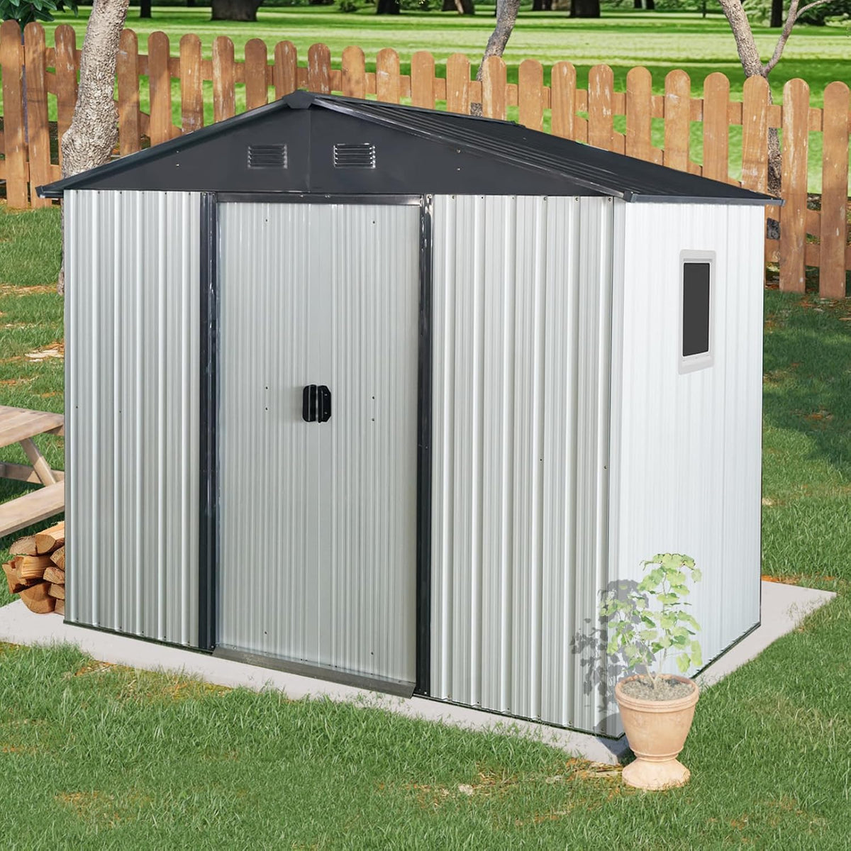 4x8 FT Outdoor Storage Shed, Metal Garden Shed