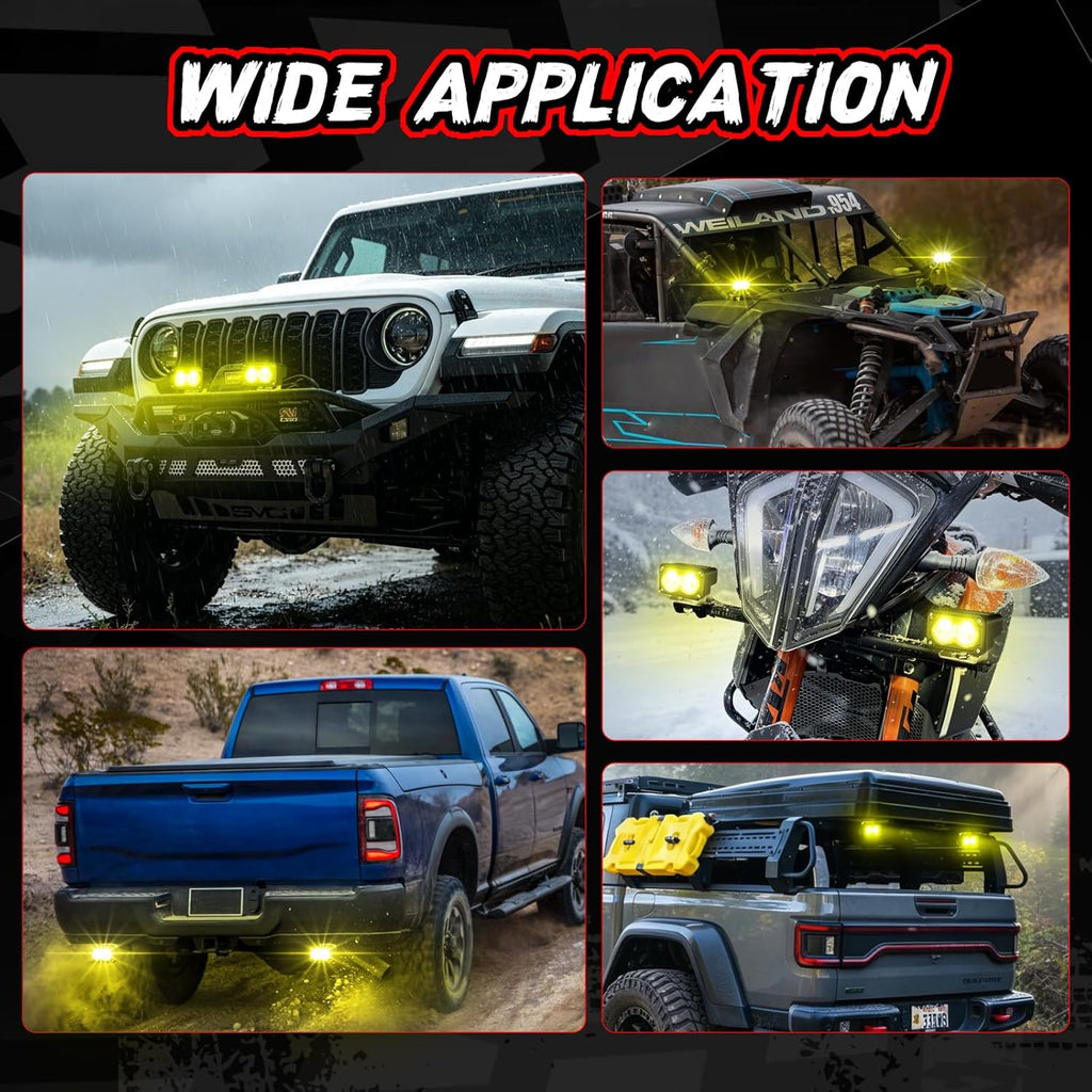 LED Pods Yellow, 2PCS 40W 3 Inch Driving Pod Light Cube Waterproof Offroad Bumper Lights Super Bright Work Lights Flood Yellow Fog LED Lights for Truck ATV UTV SUV Motorcycle Boat