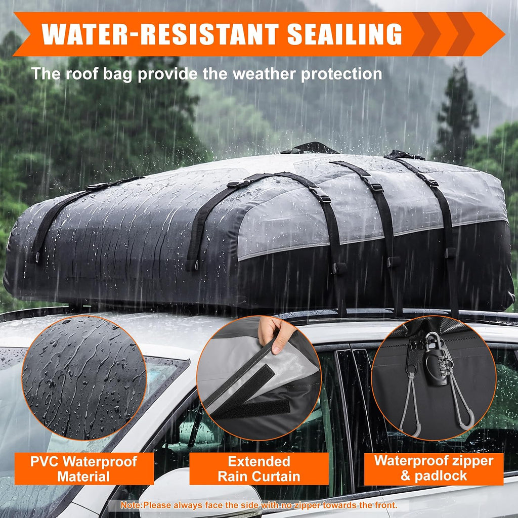 Sailnovo Car Rooftop Cargo Carrier Bag,20 Cubic feet Soft Waterproof Car Roof Bag with Strap,Anti-Slip Mat,Padlock,Foldable Car Top Carrier for Most Vehicles with/Without Rack (Black)