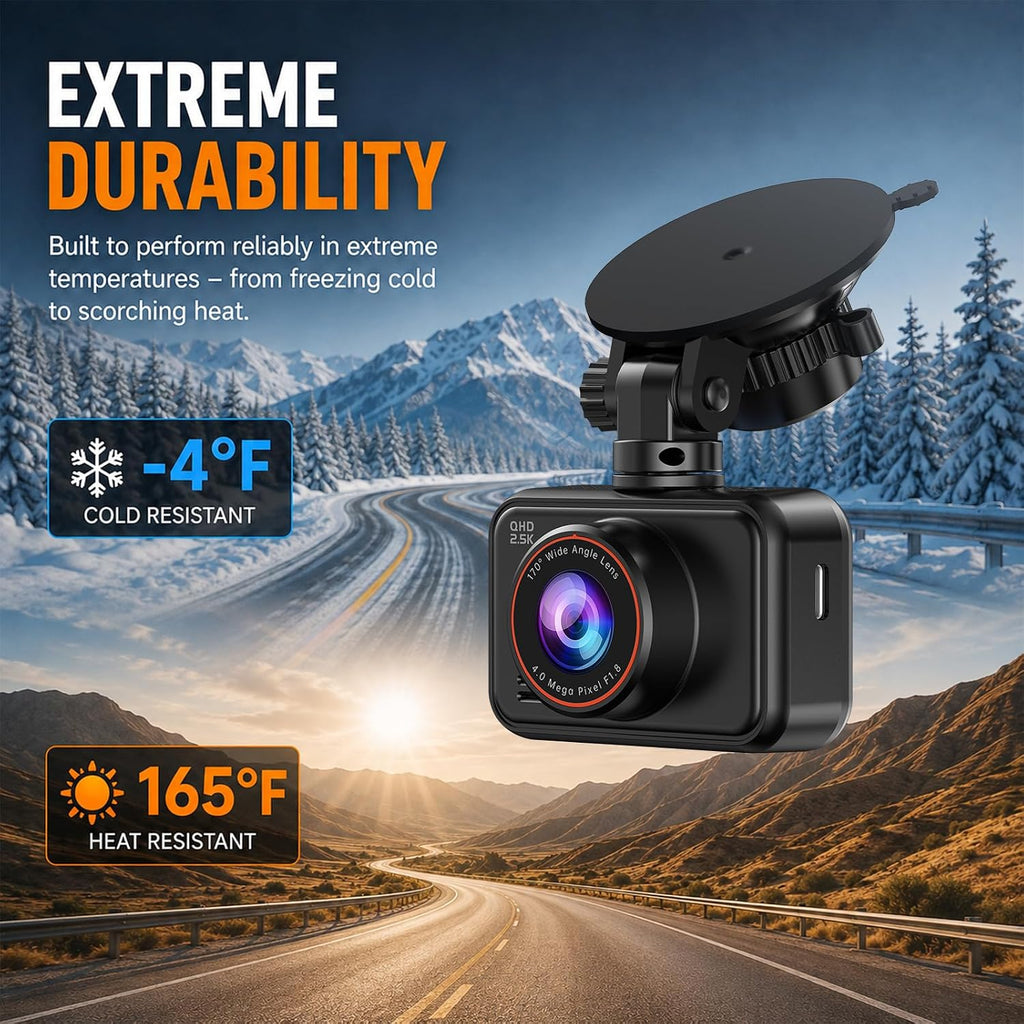 dash cam front and rear for cars, 2.5k+1080p, front angle view
