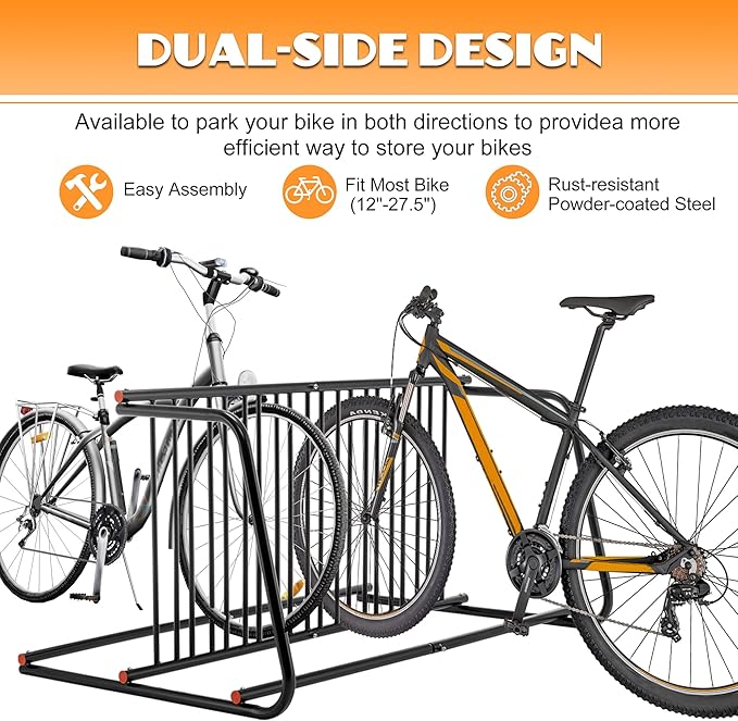10-Bike Floor Bike Rack, 60” Dual-Sided Freestanding Steel Bike Stand - Image 2