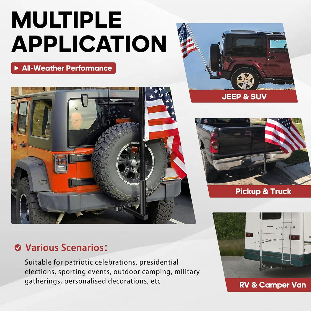 YIYITOOLS Hitch Flag Pole Holder, Heavy-Duty Truck Flag Pole Mount Kit for 2-Inch Receivers, Adjustable Car Flag Pole for Jeep, SUV, RV, Pickup, Trailer – Rust-Resistant, Stable & Easy to Install