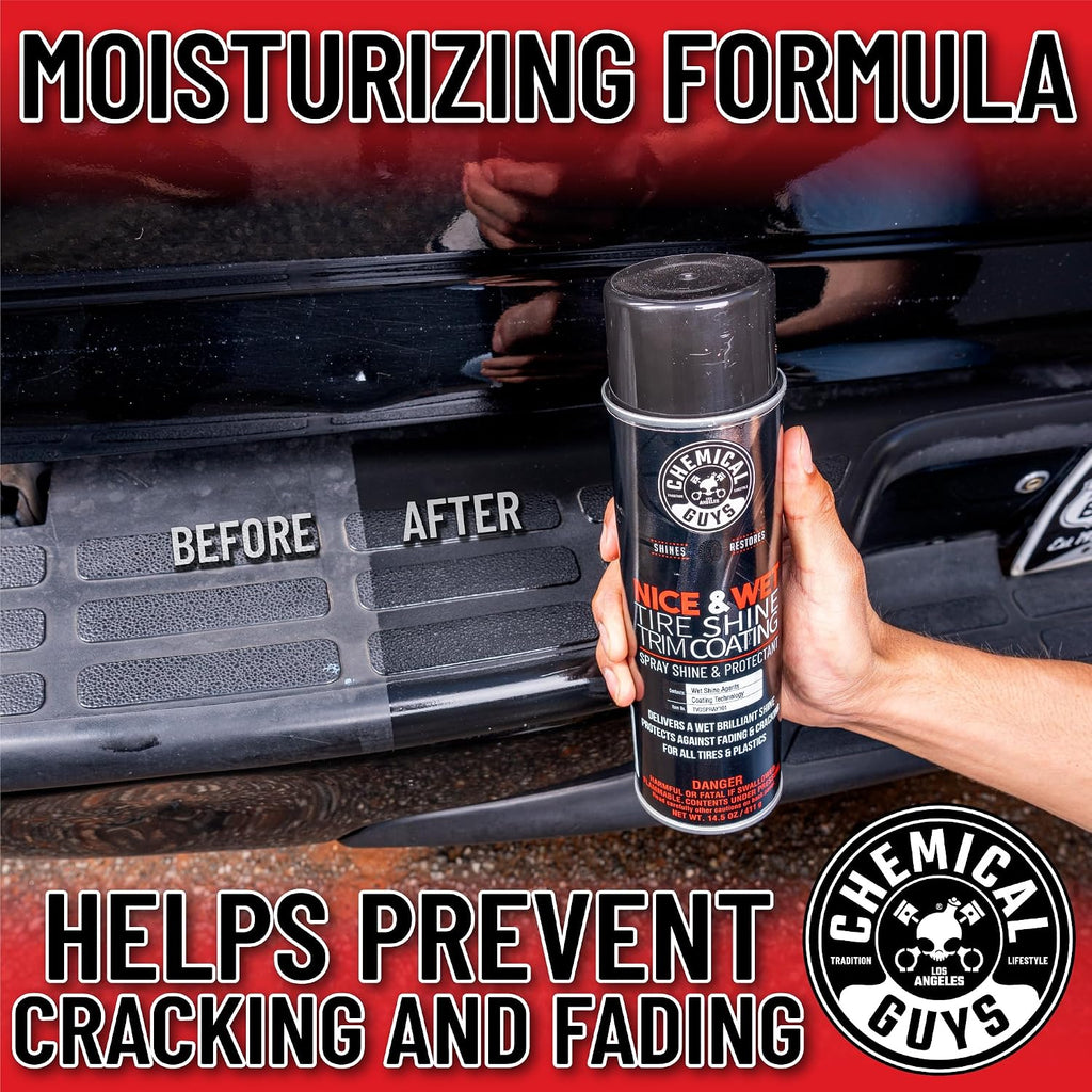 Chemical Guys TVDSPRAY101 Nice & Wet Tire Shine Trim Coating for Rubber, Plastic and Vinyl, Safe for Cars, Trucks, SUVs, Motorcycles, RVs & More, 14.5 fl oz