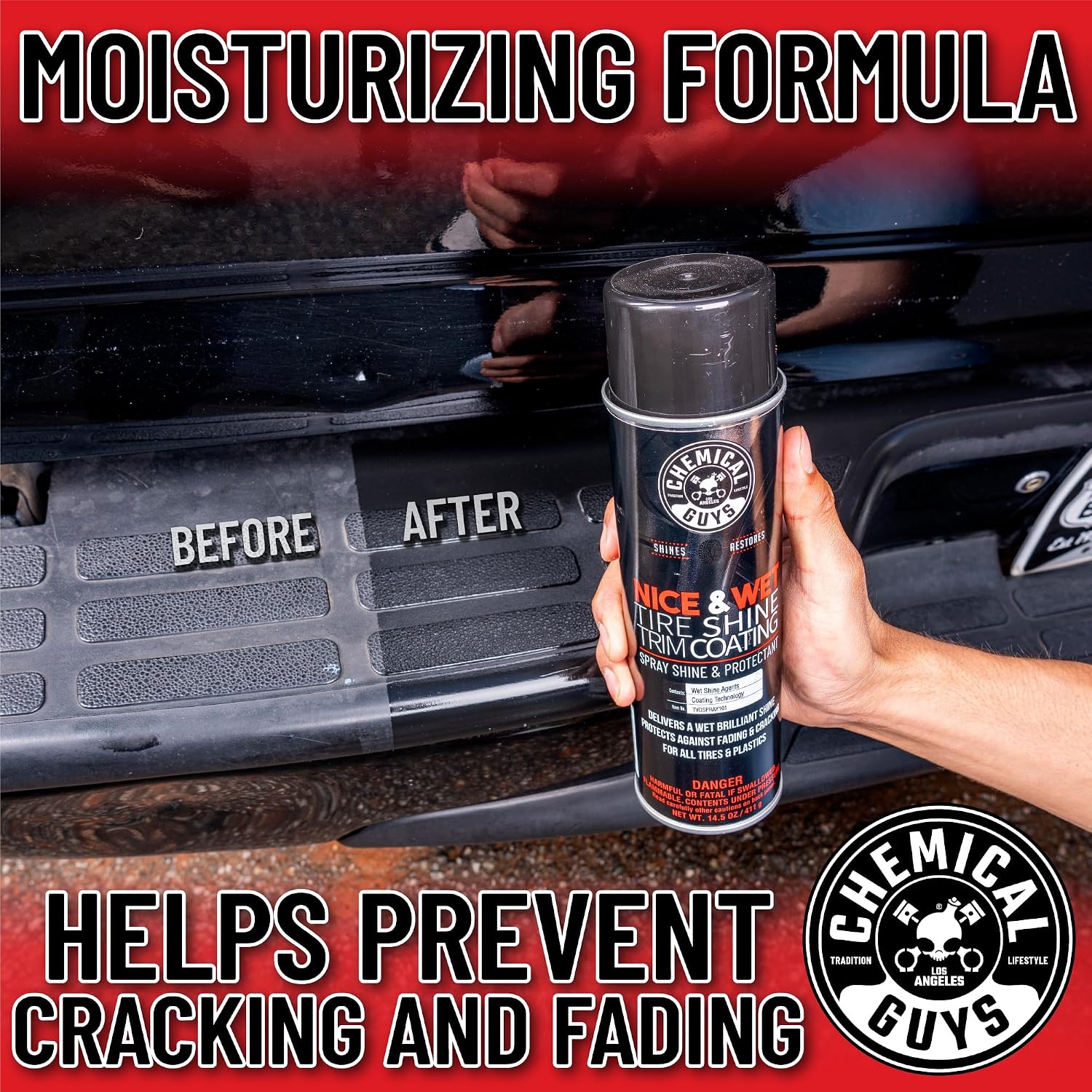 Chemical Guys TVDSPRAY101 Nice & Wet Tire Shine Trim Coating for Rubber, Plastic and Vinyl, Safe for Cars, Trucks, SUVs, Motorcycles, RVs & More, 14.5 fl oz
