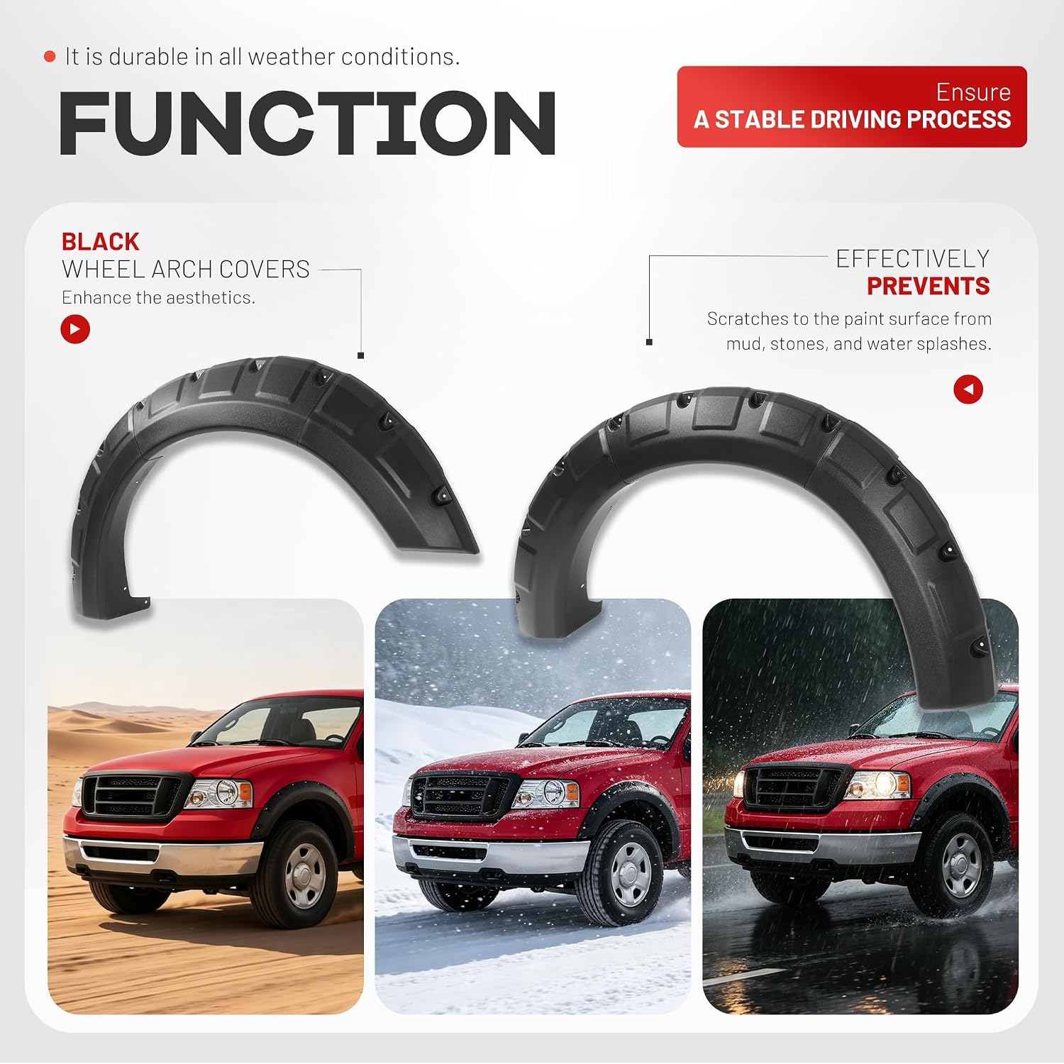 ALMULOO 4Pcs Fender Flares Compatible with 2004-2008 Ford F-150 & 2007-2008 Lincoln Mark LT Styleside w/66.0" / 67.0" / 78.0" / 96.0" bed length models Wheel Arch Covers Plastic(PP) Textured Black