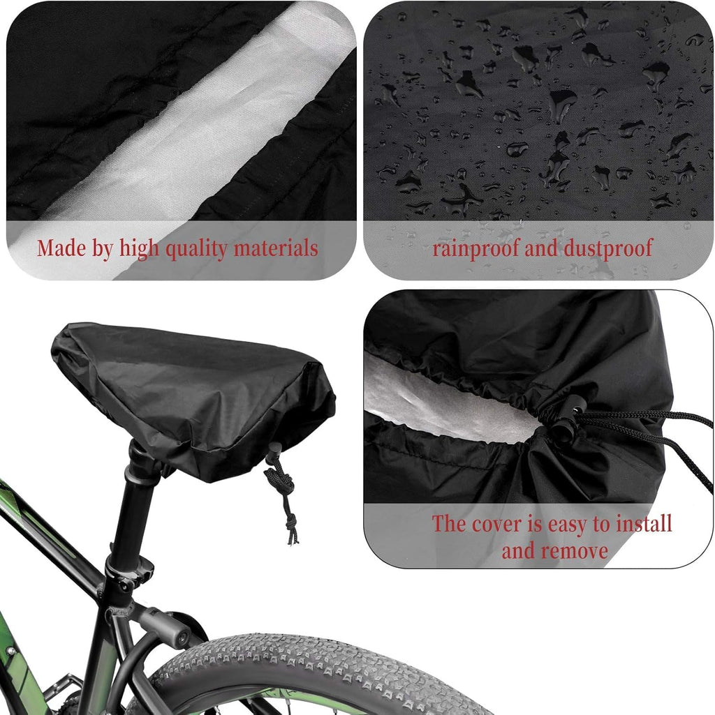 Waterproof Bike Seat Cover with Drawstring, Protective Water Resistant Bicycle Saddle Rain Dust Cover (Black)