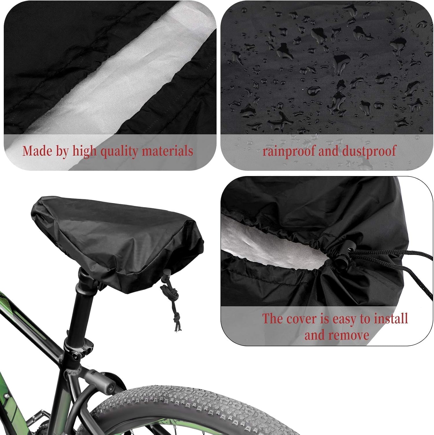 Waterproof Bike Seat Cover with Drawstring, Protective Water Resistant Bicycle Saddle Rain Dust Cover (Black)