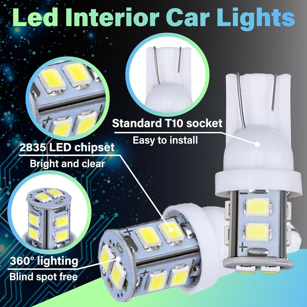 ecocstm 24 PCS Interior Led Dome Lights for Cars, 194 T10 DE3175 578 31mm 42mm Luces Led Para Carro, Car Accesorios Map Door Side Marker Cornering Trunk Light (White)