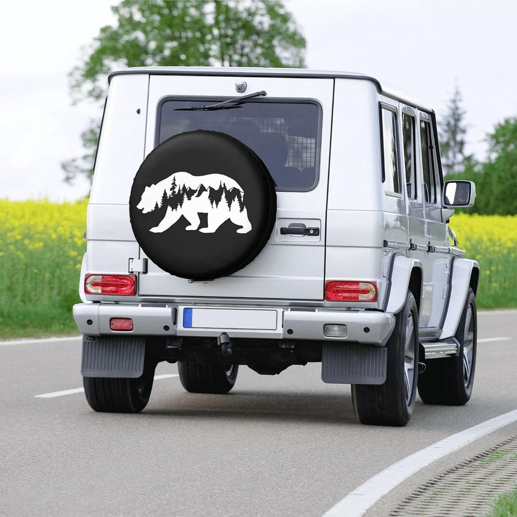 Spare Tire Cover for RV Camper Trailer Bear Forest Silhouette, Weatherproof Universal Spare Tire Cover for RV Travel Trailer Camper Truck 15inch