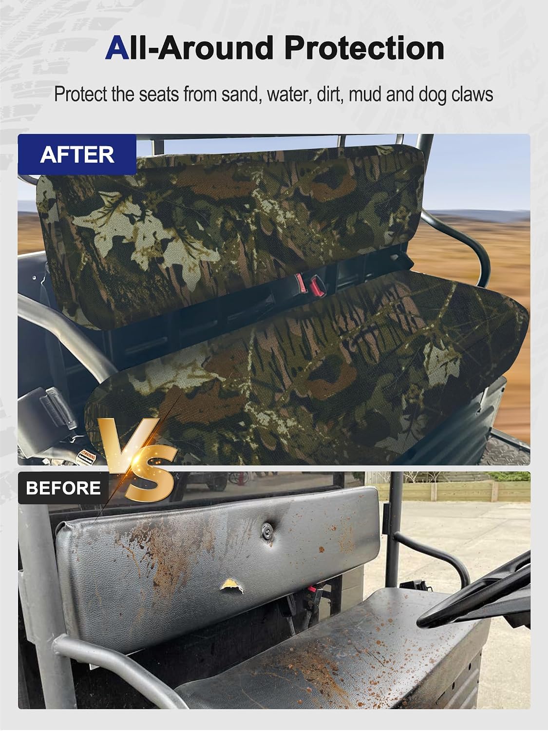 ZIDIYORUO Mule Bench Seat Cover Compatible with Kawasaki Mule 3000 3010 3020 4000 4010 (2001-2023 2025), Fabric Waterproof Anti-Scratch UTV Seat Cover Set for Mule Seat Accessories Parts（Camo）