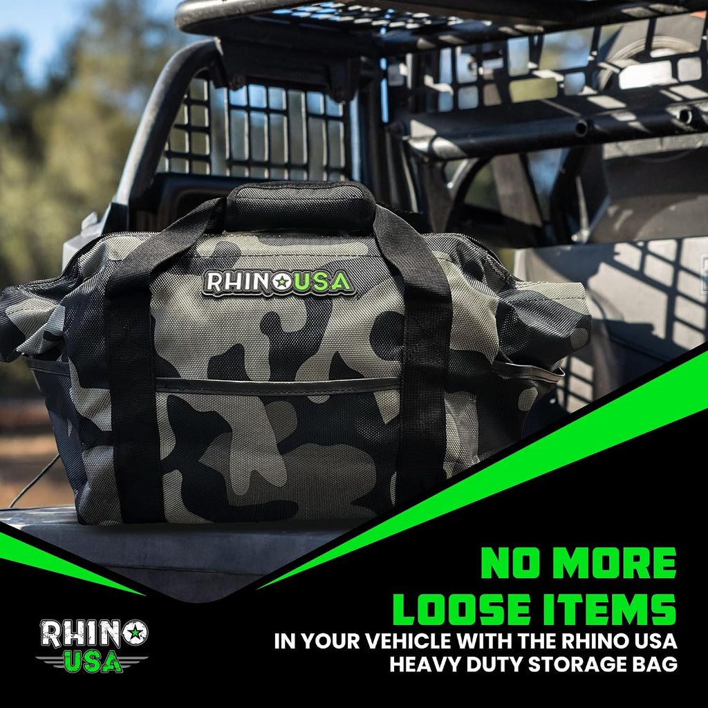 Rhino USA Heavy Duty Recovery Gear Storage Bag - Ultimate Recovery Kit Equipment Bag For Off-Road Gear and 4x4 Accessories - Fits Tow Straps, Shackles, Snatch Block, and UTV Accessories (Camouflage)