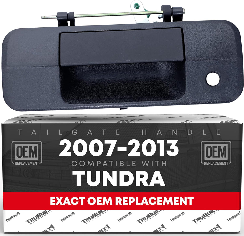 T1A Tailgate Handle Assembly Replacement, Upgraded Metal - Compatible with 2007-2013 Toyota Tundra - Liftgate Latch Handle, Textured Black No Camera Hole - OEM 69090-0C040, 81213, TO1915113