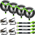 4 Pack Car Tie Down Straps for Trailers - 2" x 96" - 9900LBS Break Strength - Tire Ratchet Straps with Heavy Duty Chain Anchors for Hauling UTV, SUV, Truck, Any Cars
