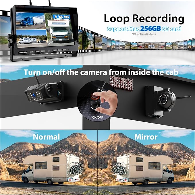 Magnetic Wireless Backup Camera: 10" HD 1080P DVR Monitor - Image 2