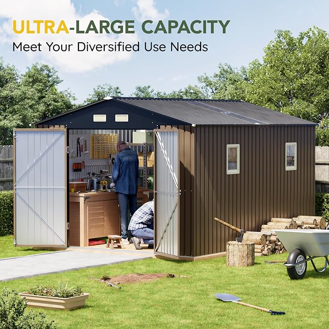 Breezz Outdoor Storage Shed 10 x 12 ft. Utility Tool Shed Metal Storage Garden - Image 6