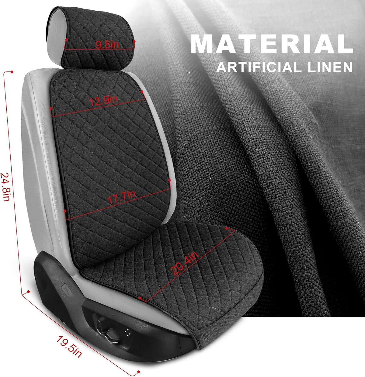 bopuovre linen front car seat covers breathable fabric, side view