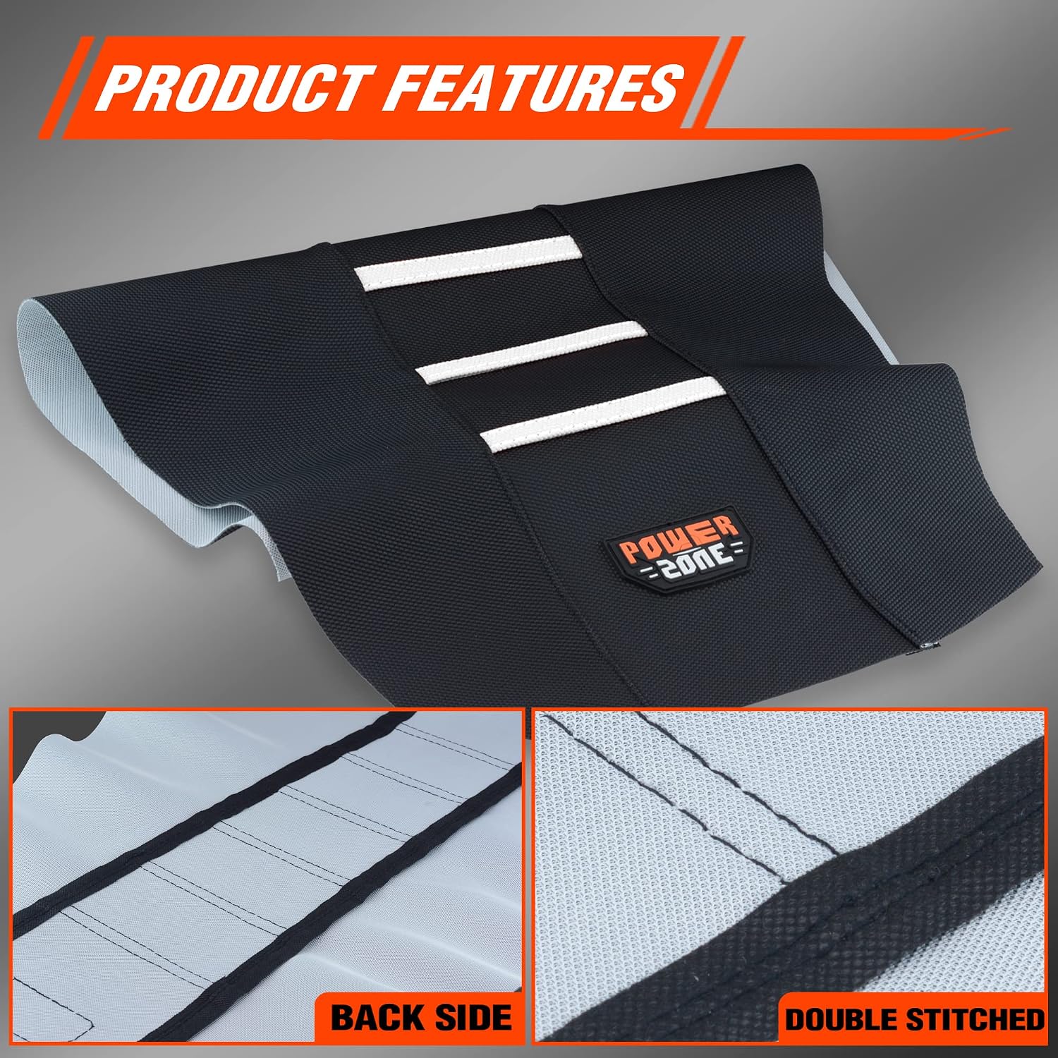 White Stripe Universial Seat Cover for Dirt Bike - Motorcycle Motorcross Enduro Seat Covers (Black)