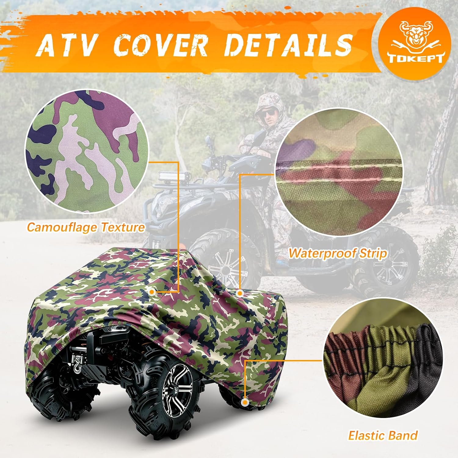 ATV Cover Waterproof Heavy Duty 4 Wheeler Cover Quad Cover All Season Weather Proof Outdoor UV Protection for Polaris Yamaha Suzuki Honda (Camouflage Middle)