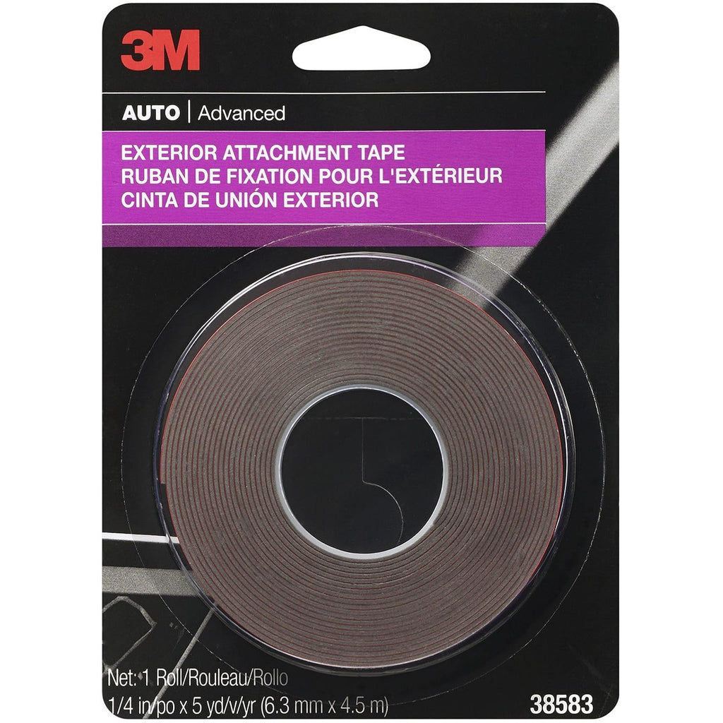 3M Auto Exterior Attachment Tape, 1/4 in x 5 ft, Heavy Duty Double-Sided Automotive Tape for Car Trim, Moldings, Emblems, and Badges (Pack of 24, 38582)
