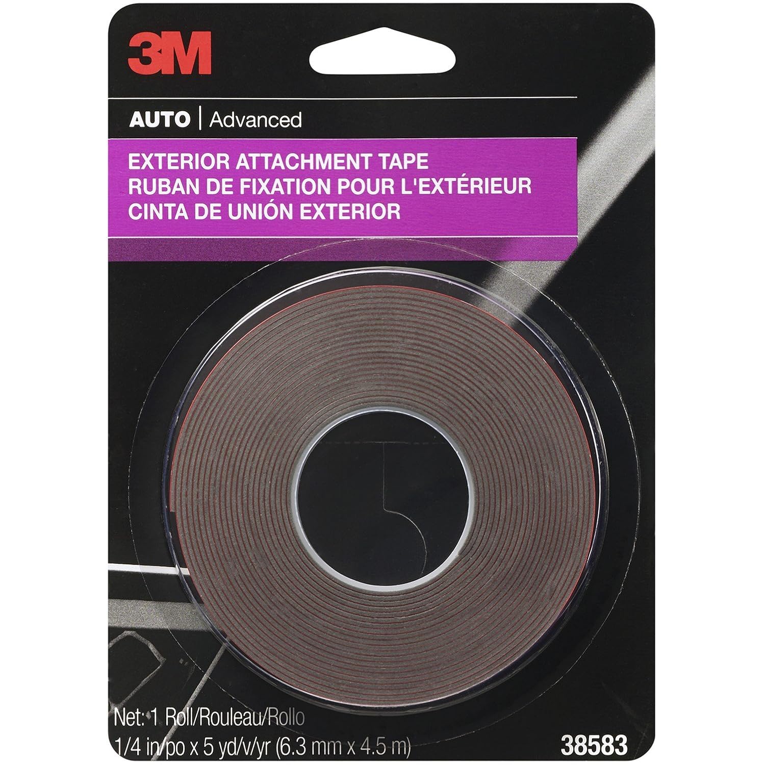 3M Auto Exterior Attachment Tape, 1/4 in x 5 ft, Heavy Duty Double-Sided Automotive Tape for Car Trim, Moldings, Emblems, and Badges (Pack of 24, 38582)