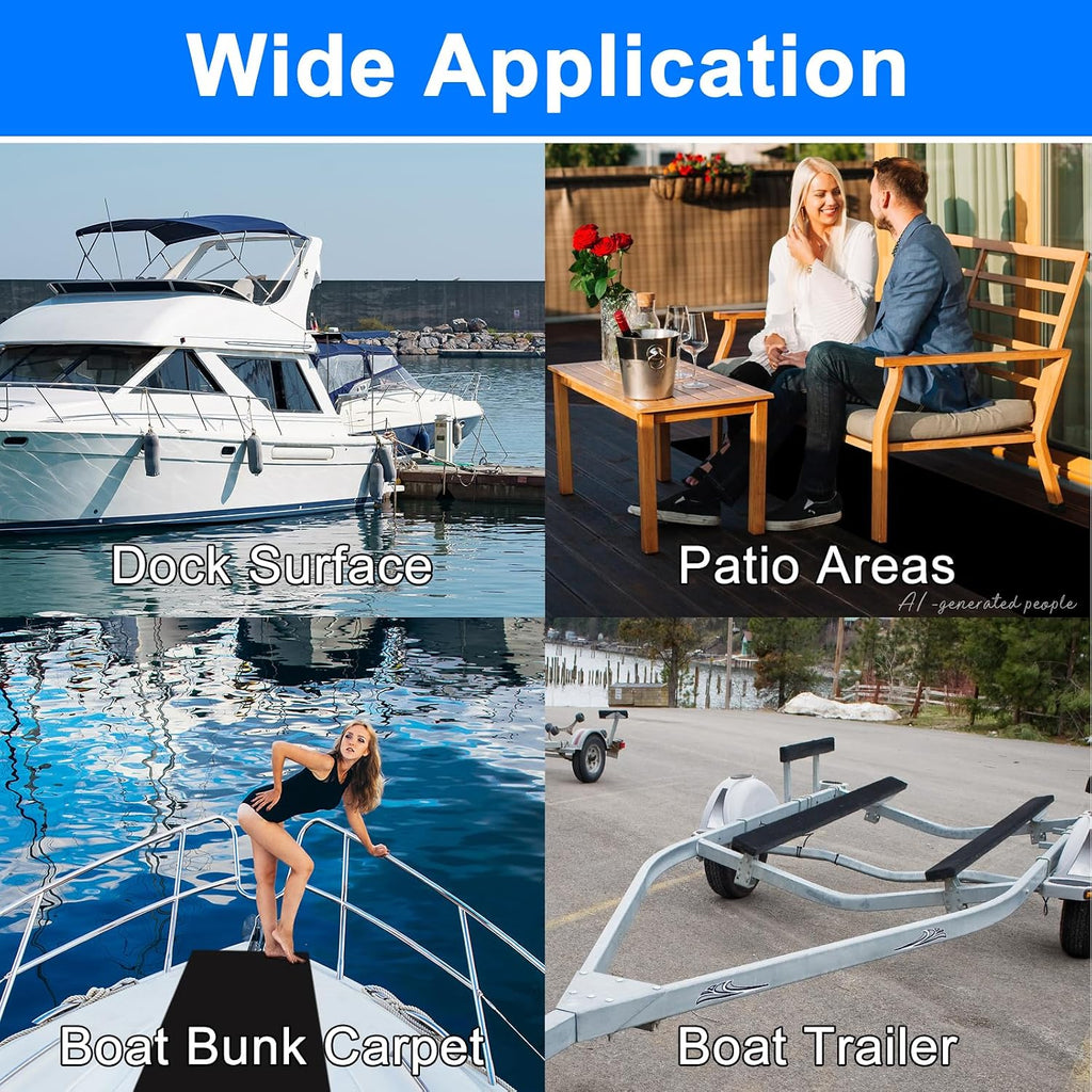 Boat Trailer Bunk Carpet 16 Inch x 15 feet Black Marine Roll Carpet Replacement Parts Accessories Padding Cover for Jet Ski Trailer Boards Ramps (Black-16in x 15ft)
