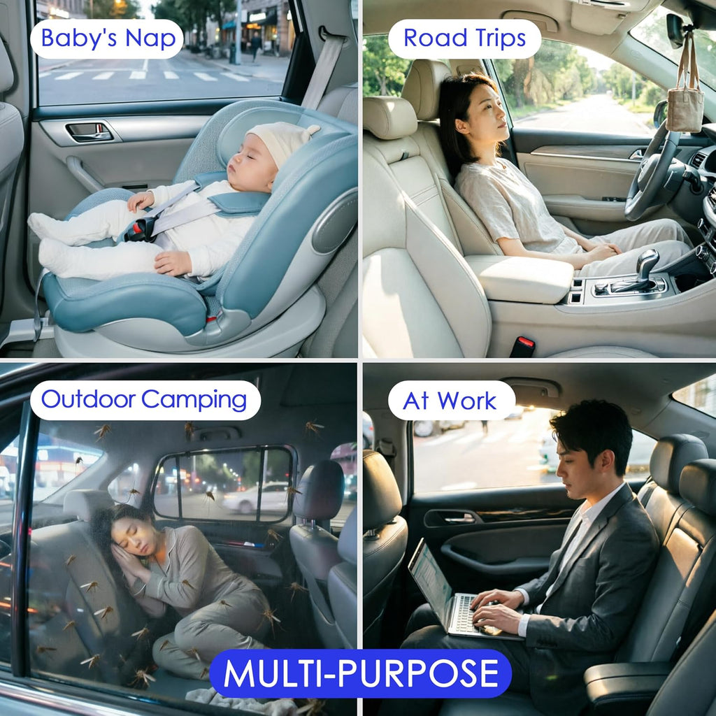 Car Window Shades 4 Pack for Front Side Windows & Rear Side Windows, Breathable Mesh Stretch Screens for Baby Camping Mosquito Net, Enlarged Size! Universal Fit Most Vehicles (98% Fit)