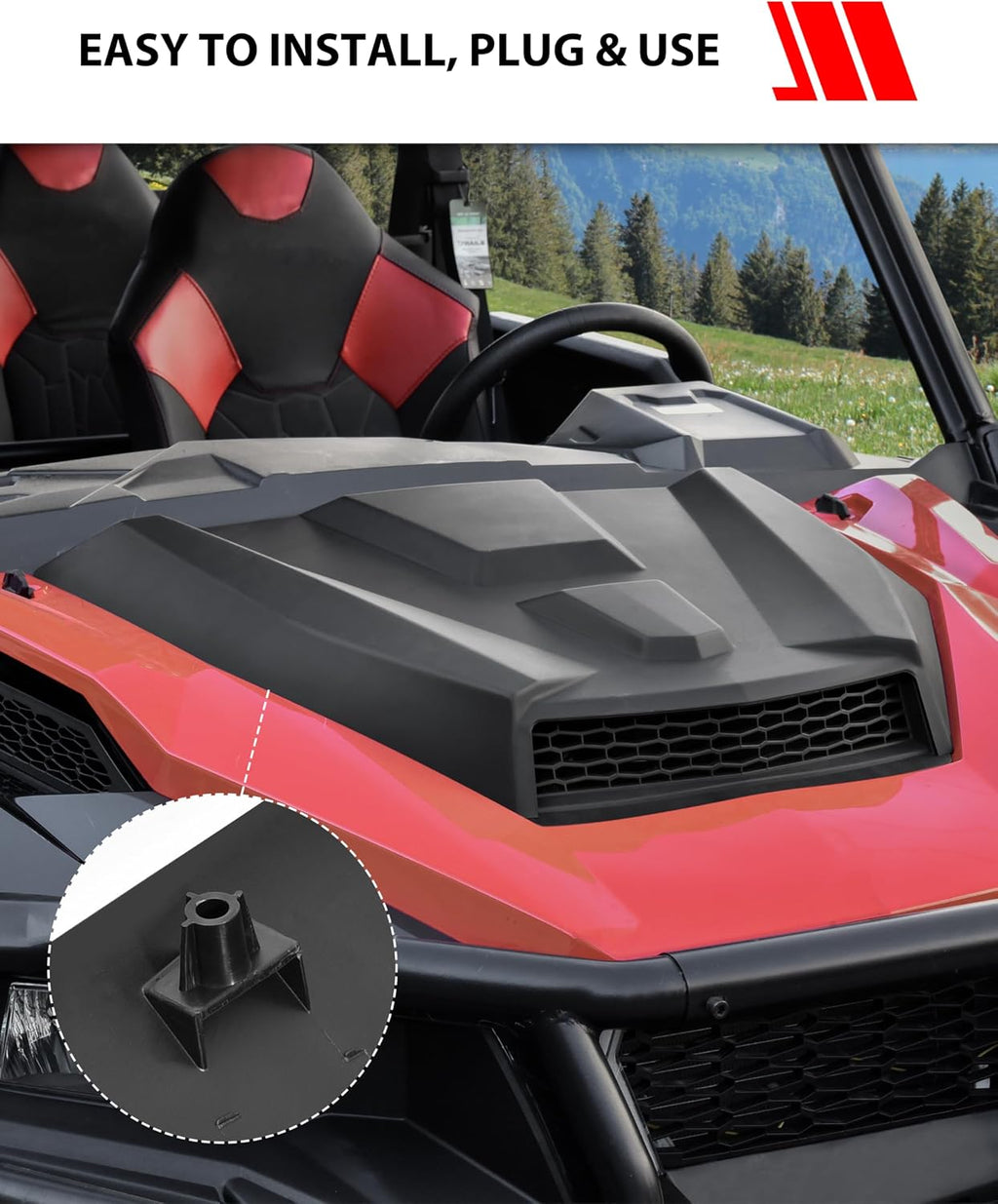 SAUTVS Hood Scoop for Polaris General 1000/4 EPS 2016-2022, OEM #5456064 | Durable PP Material, Black Sport Turbo Hood Scoop Kit, Easy Installation, Large Vents, Fast Heat Dissipation