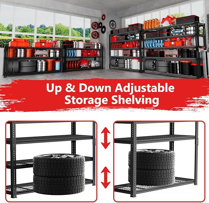 Storage Shelves, Garage Shelving Heavy Duty 3300 LBS Capacity, 5 Tier Utility - Image 5