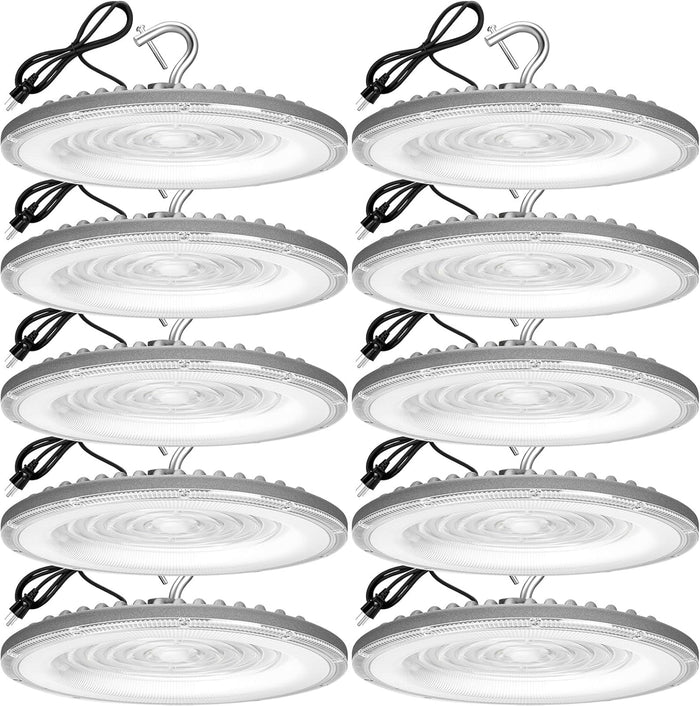 XYCN 10 Pack 150W UFO Led High Bay Light 6000K Daylight,120VAC,Commercial Bay Lighting,IP66 Waterproof,21050LM,650W MH/HPS with Plug Area Lighting for Warehouse/Shop/Workshop/Barn/Gym/Factory