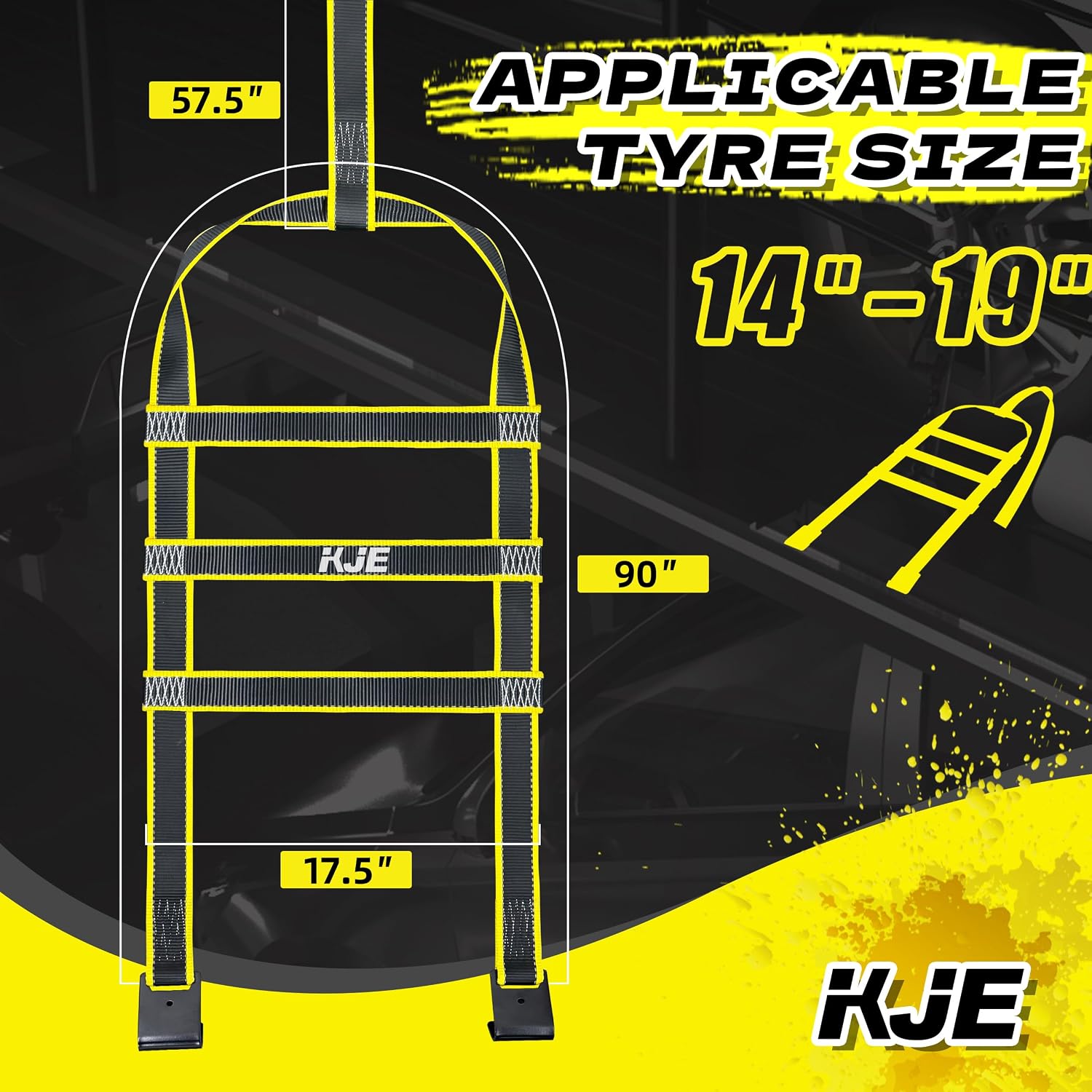 KJE 2 Pack Reflective Tow Dolly Straps Heavy Duty,Car Tow Dolly Basket Straps with Flat Hook, 10,000 lbs Breaking Strength, Fits 14"-19" Tires Wheels for Car Hauler Trailer