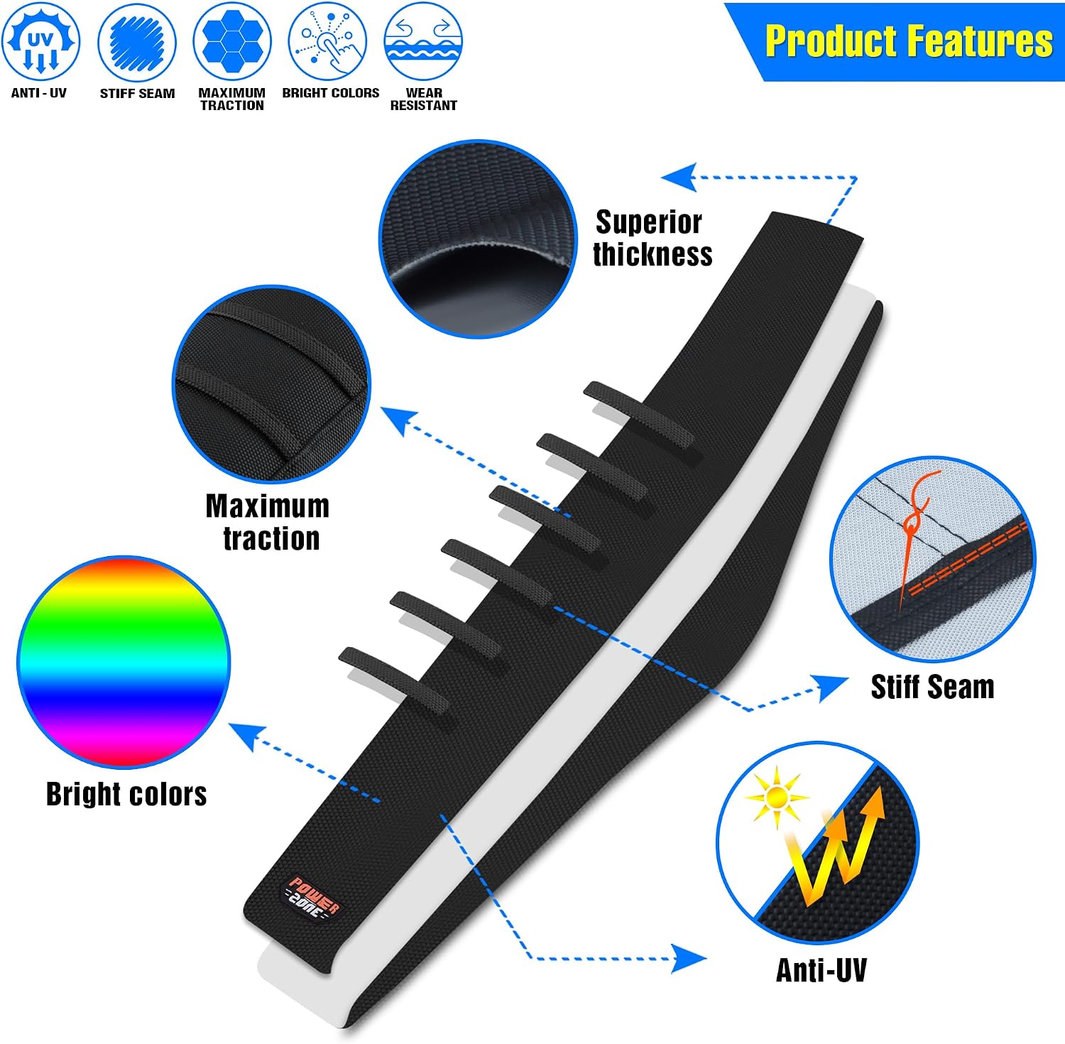 Motorcycle Universal Seat Cover Non-Slip Rubber Striped Gripper Soft Sewing for Yozma In10 CRF WR WRF RMZ YZF SXF EXC EXC XC SX CR KLX Dirt Pit Bike Motocross Off Road Motorbike (Black)
