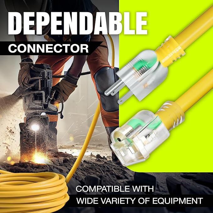 100ft Outdoor/Indoor Extension Cord 16/3 Gauge Heavy Duty 3 Prong SJTW - Image 4