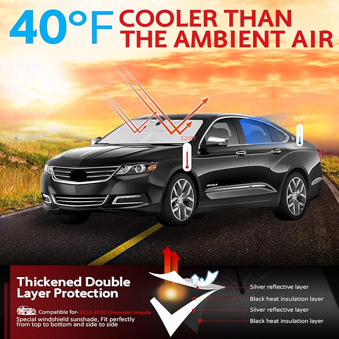 KAYZT Windshield Sun Shade for 2014-2020 Che-vrolet/Chevy Impala Foldable - Image 2