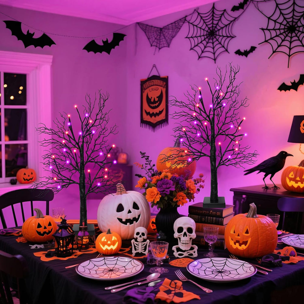 Halloween Decorations Indoor - 2Pack 24 Inch Spooky Black Tree with Lights, L...