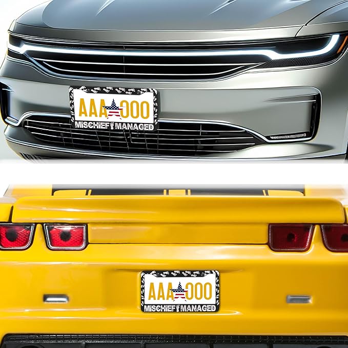 Automotive Exterior Accessories Black and White License Plate Frames Mischief - Image 8