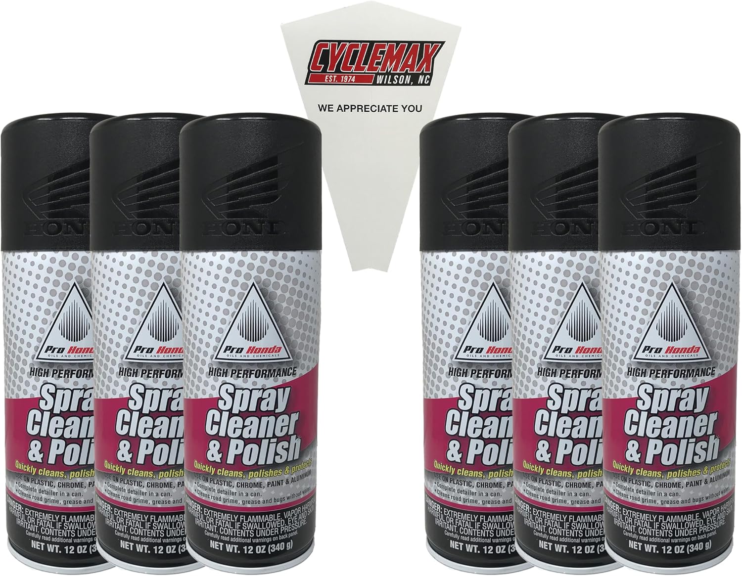 Cyclemax Six Pack compatible with Honda Spray Cleaner & Polish 08732-SCP00 Contains Six 12oz Cans and a Funnel