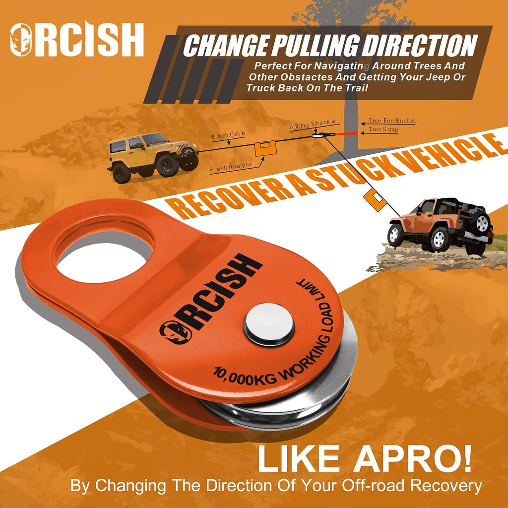 ORCISH 10 Ton Snatch Block, 22,000 LBS Capacity Block and Tackle Pulley System, Work with 0-3/4” Rope, Winch Hook Accessories, Heavy Duty Offroad Recovery Accessory for Truck, Tractor, ATV & UTV